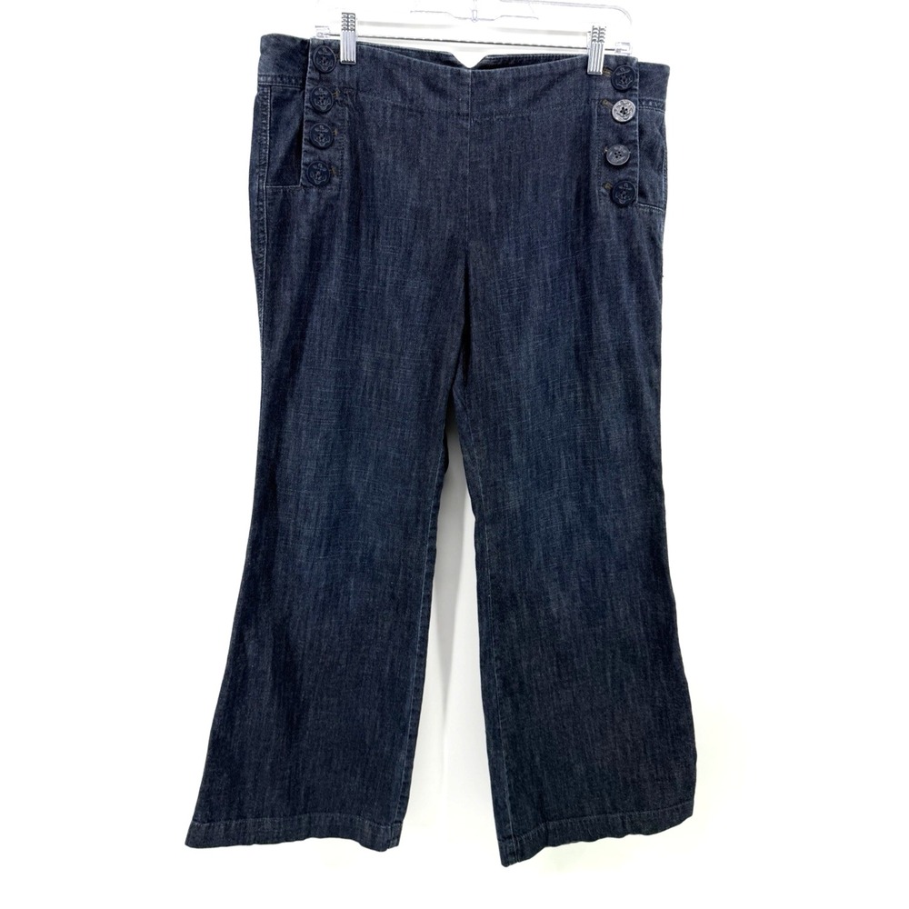 LOFT Jeans Navy Blue Sailor Dark Wash Button Flap Wide Leg Nautical Women 14P